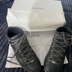 Balenciaga Men's Dark Gray Leather Sneakers